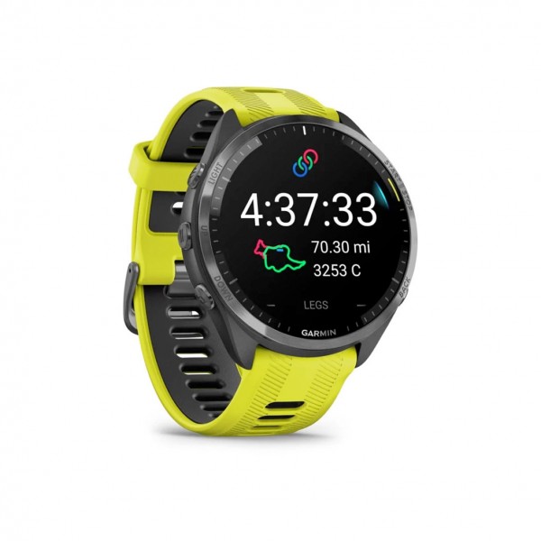 Garmin Forerunner 965 Carbon Gray DLC Titanium Bezel with Black Case and Amp Yellow/Black Silicone Band (010-02809-02/12)