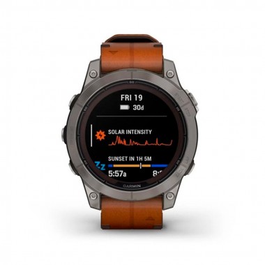 Garmin Fenix 7 Pro Sapphire Solar Titanium with Chestnut Leather Band (010-02777-30)