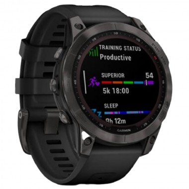 Garmin Fenix 7 Sapphire Solar Carbon Gray DLC Titanium with Black Band (010-02540-20)
