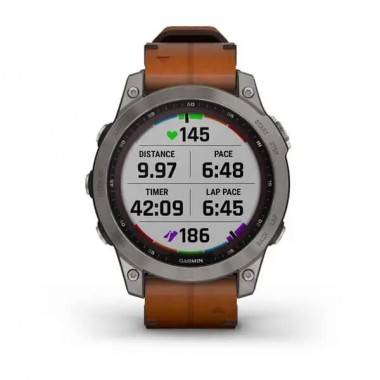 Garmin Fenix 7 Sapphire Solar Titanium with Chestnut Leather Band (010-02540-31)