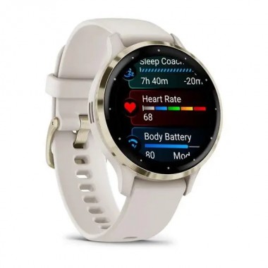 Garmin Venu 3S Soft Gold Stainless Steel Bezel with Ivory Case and Silicone Band (010-02785-04)
