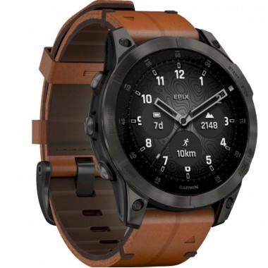 Garmin Epix 2 Sapphire Black Titanium with Chestnut Leather Band (010-02582-30)