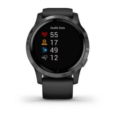Garmin Vivoactive 4 Slate Stainless Steel Bezel with Black Case and Silicone Band (010-02174-13)