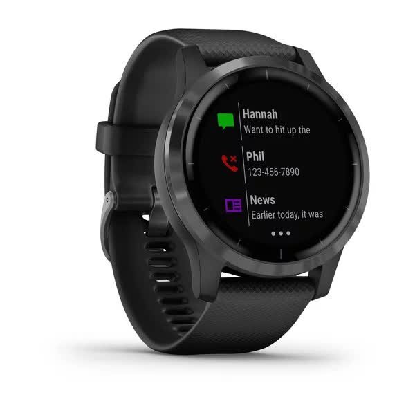 Garmin Vivoactive 4 Slate Stainless Steel Bezel with Black Case and Silicone Band (010-02174-13)