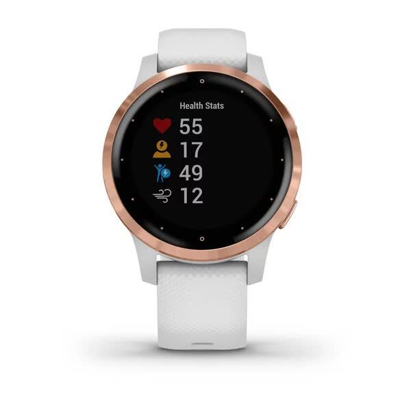 Garmin Vivoactive 4S Rose Gold Stainless Steel Bezel with White Case and Silicone Band (010-02172-23)