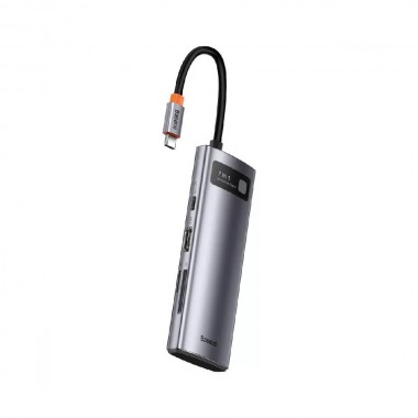 Хаб Baseus Metal Gleam Series 7-in-1 (2xUSB3.0 + 4KHD  + Type-C + Type-C PD+ TF + SD) Gray