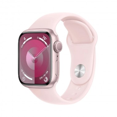 New Apple Watch Series 9 GPS 45mm Pink Aluminum Case w. Light Pink Sport Band - S/M