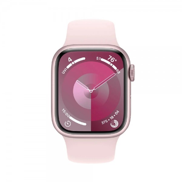 New Apple Watch Series 9 GPS 45mm Pink Aluminum Case w. Light Pink Sport Band - M/L