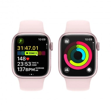 New Apple Watch Series 9 GPS 45mm Pink Aluminum Case w. Light Pink Sport Band - M/L