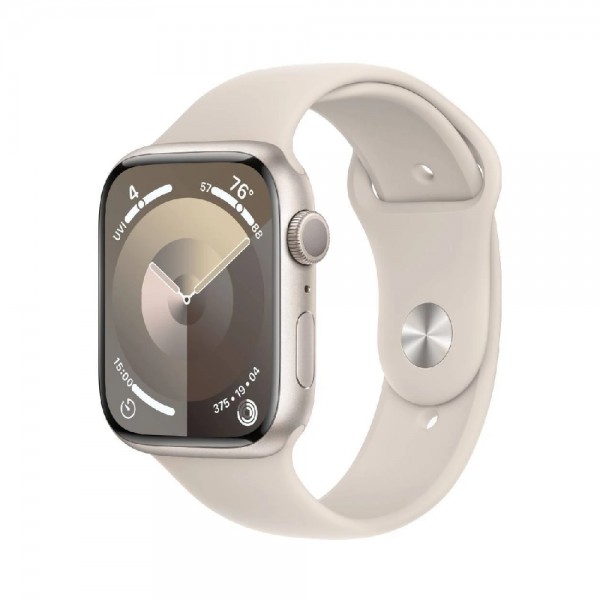 New Apple Watch Series 9 GPS 45mm Starlight Aluminum Case w. Starlight Sport Band - M/L