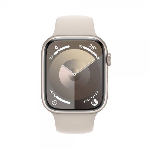 New Apple Watch Series 9 GPS 45mm Starlight Aluminum Case w. Starlight Sport Band - S/M