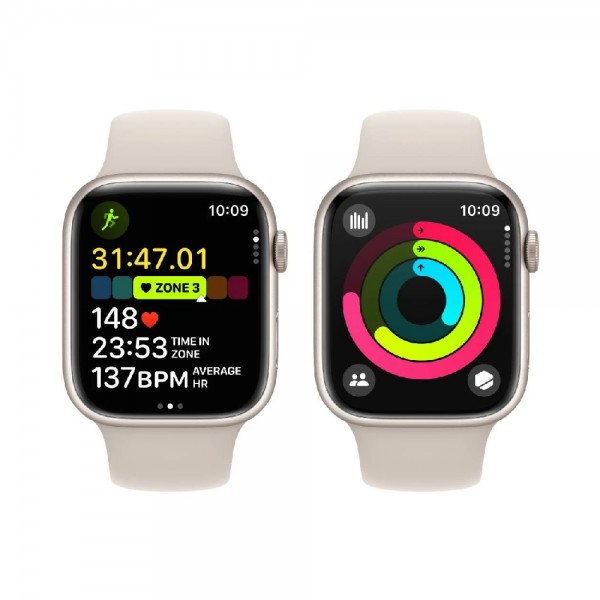 New Apple Watch Series 9 GPS 45mm Starlight Aluminum Case w. Starlight Sport Band - S/M