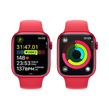 New Apple Watch Series 9 GPS 45mm (PRODUCT) RED Aluminum Case w. (PRODUCT) RED Sport Band - M/L