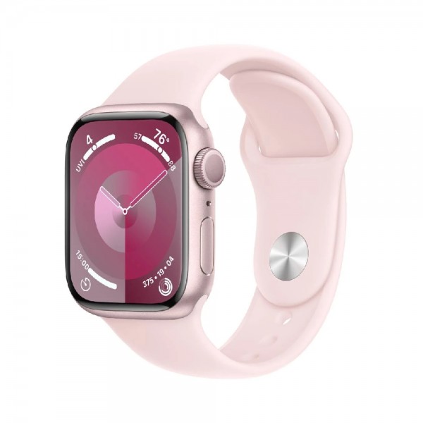 New Apple Watch Series 9 GPS 41mm Pink Aluminum Case w. Light Pink Sport Band - M/L