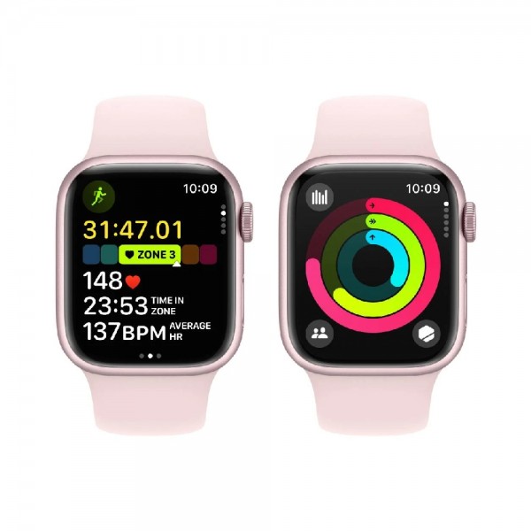 New Apple Watch Series 9 GPS 41mm Pink Aluminum Case w. Light Pink Sport Band - M/L
