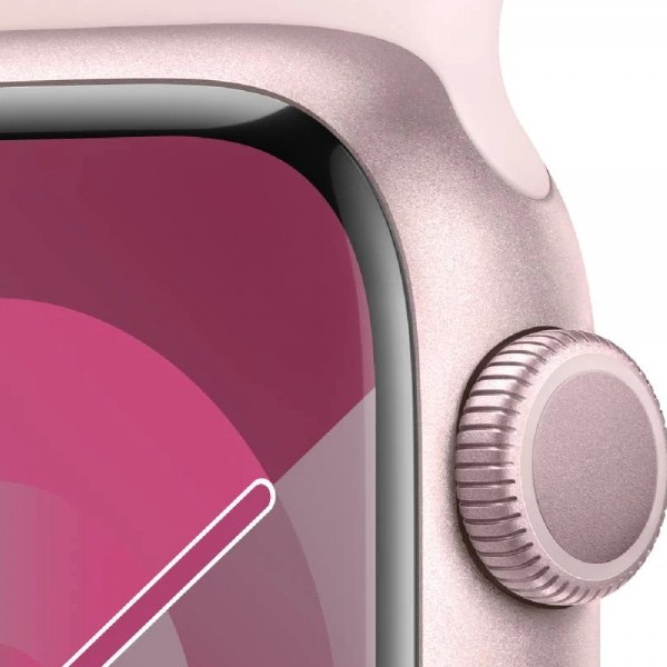 New Apple Watch Series 9 GPS 41mm Pink Aluminum Case w. Light Pink Sport Band - S/M