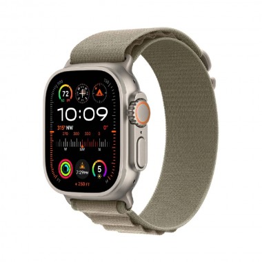 New Apple Watch Ultra 2 GPS + Cellular 49mm Titanium Case with Olive Alpine Loop - Large