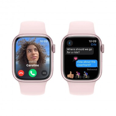 New Apple Watch Series 9 GPS + Cellular 45mm Pink Aluminum Case w. Light Pink Sport Band - S/M