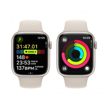 New Apple Watch Series 9 GPS + Cellular 45mm Starlight Aluminum Case w. Starlight Sport Band - M/L