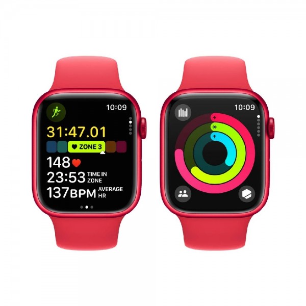 New Apple Watch Series 9 GPS + Cellular 41mm (PRODUCT) RED Aluminum Case w. (PRODUCT) RED Sport Band - S/M