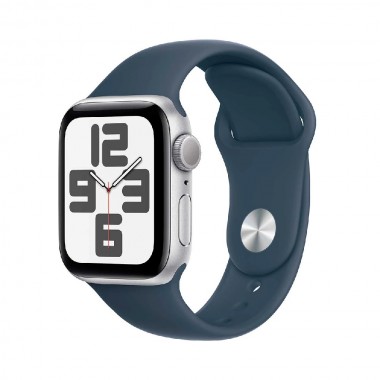 New Apple Watch SE 2 2023 GPS 40mm Silver Aluminum Case w. Storm Blue Sport Band M/L (MRE23)