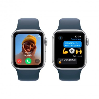 New Apple Watch SE 2 2023 GPS 44mm Silver Aluminum Case w. Storm Blue Sport Band S/M (MREC3)