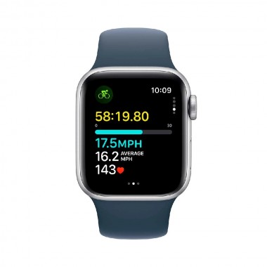 New Apple Watch SE 2 2023 GPS 44mm Silver Aluminum Case w. Storm Blue Sport Band S/M (MREC3)