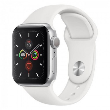 New Apple Watch Series 5 GPS 40mm Silver Aluminum Case with White Sport Band (MWV62)