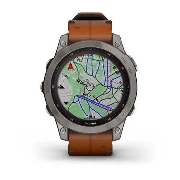 Garmin Fenix 7 Sapphire Solar Titanium with Chestnut Leather Band (010-02540-31)