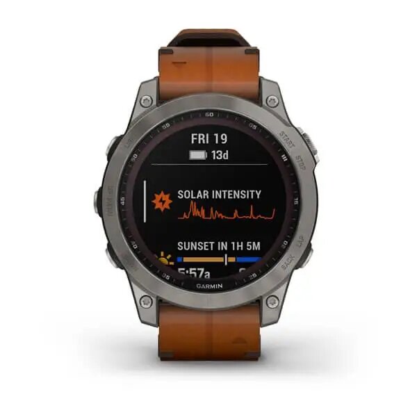 Garmin Fenix 7 Sapphire Solar Titanium with Chestnut Leather Band (010-02540-31)