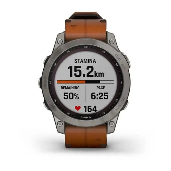 Garmin Fenix 7 Sapphire Solar Titanium with Chestnut Leather Band (010-02540-31)