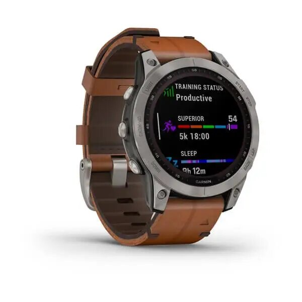 Garmin Fenix 7 Sapphire Solar Titanium with Chestnut Leather Band (010-02540-31)