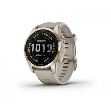 Garmin Fenix 7S Sapphire Solar Cream Gold Titanium with Light Sand Band (010-02539-20)