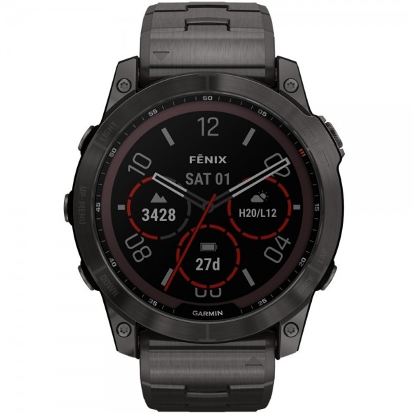 Garmin Fenix 7X Sapphire Solar Carbon Grey DLC Titanium with Carbon Grey DLC Vented Titanium Band (010-02541-27)