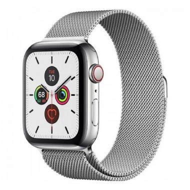 New Apple Watch Series 5 GPS + LTE 44mm Stainless Steel Case with White Milanese Loop (MWW32)