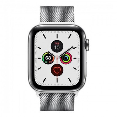 New Apple Watch Series 5 GPS + LTE 44mm Stainless Steel Case with White Milanese Loop (MWW32)