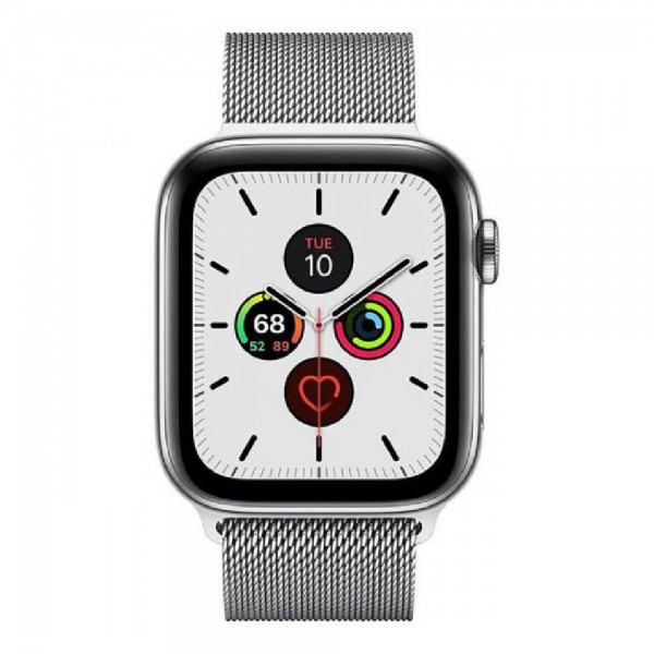 New Apple Watch Series 5 GPS + LTE 44mm Stainless Steel Case with White Milanese Loop (MWW32)