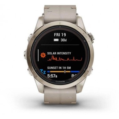 Garmin Fenix 7S Pro Sapphire Solar Soft Gold with Limestone Leather Band (010-02776-30)