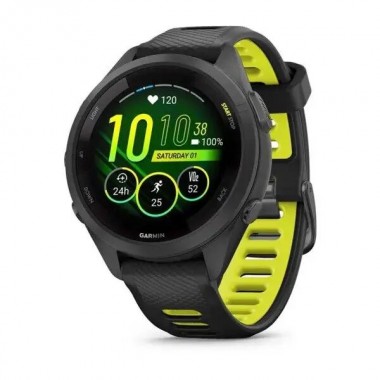 Garmin Forerunner 265S Black Bezel and Case with Black/Amp Yellow Silicone Band (010-02810-03/13)