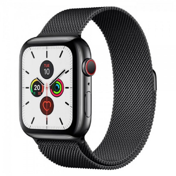 New Apple Watch Series 5 GPS + LTE 44mm Black Stainless Steel Case with Black Sport Band (MWWK2)