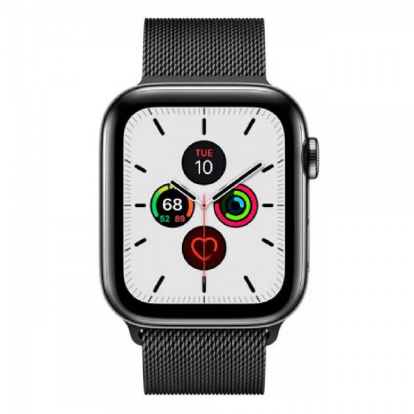 New Apple Watch Series 5 GPS + LTE 44mm Black Stainless Steel Case with Black Sport Band (MWWK2)