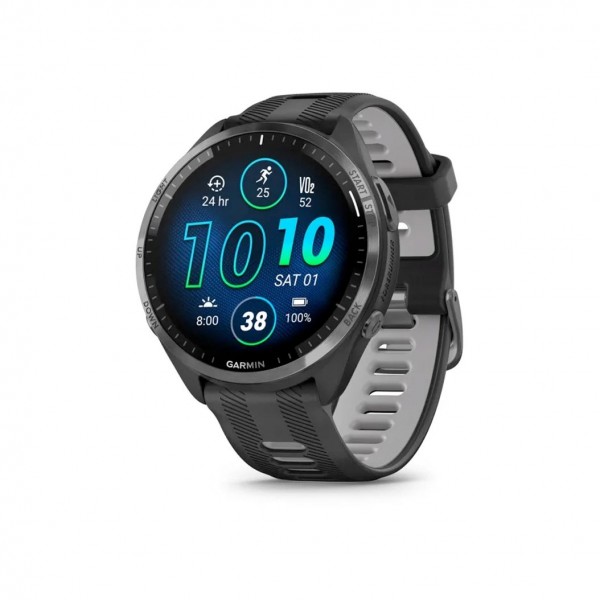 Garmin Forerunner 965 Carbon Gray DLC Titanium Bezel with Black Case and Black/Powder Gray Silicone Band (010-02809-00/10)