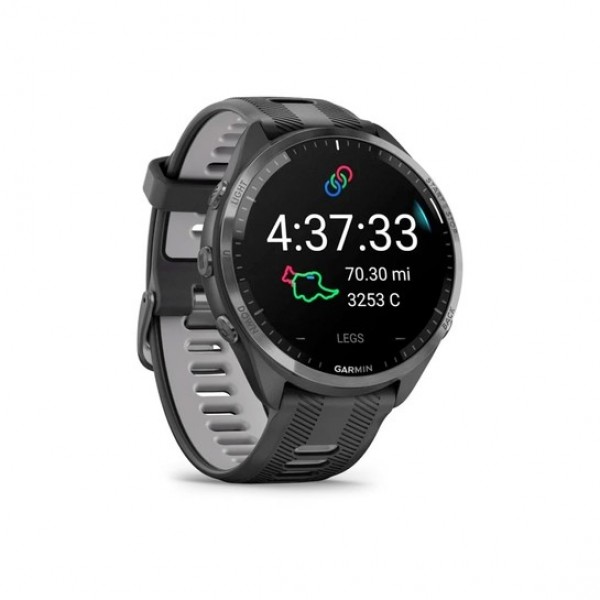 Garmin Forerunner 965 Carbon Gray DLC Titanium Bezel with Black Case and Black/Powder Gray Silicone Band (010-02809-00/10)