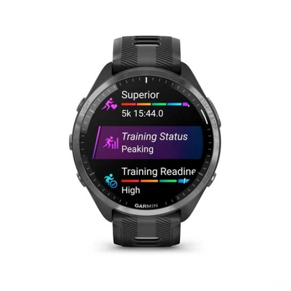 Garmin Forerunner 965 Carbon Gray DLC Titanium Bezel with Black Case and Black/Powder Gray Silicone Band (010-02809-00/10)