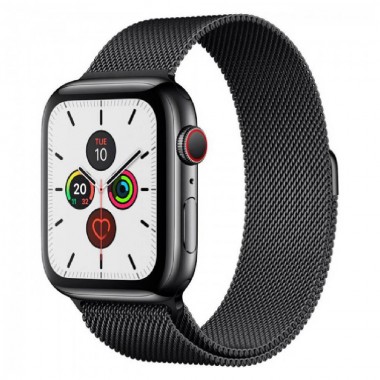 New Apple Watch Series 5 GPS + LTE 44mm Black Stainless Steel Case with Black Milanese Loop (MWW82)