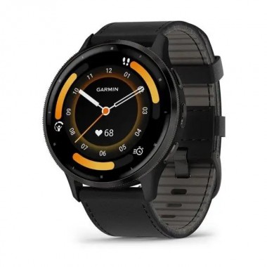 Garmin Venu 3 Slate Stainless Steel Bezel with Black Case and Black Leather Band (010-02784-52)