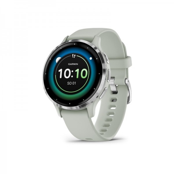 Garmin Venu 3S Silver Stainless Steel Bezel with Sage Gray Case and Silicone Band (010-02785-01)