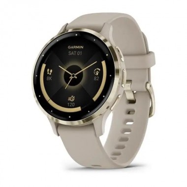 Garmin Venu 3S Soft Gold Stainless Steel Bezel with French Gray Case and Silicone Band (010-02785-02)