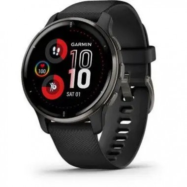 Garmin Venu 2 Plus Slate Stainless Steel Bezel with Black Case and Silicone Band (010-02496-01/11)
