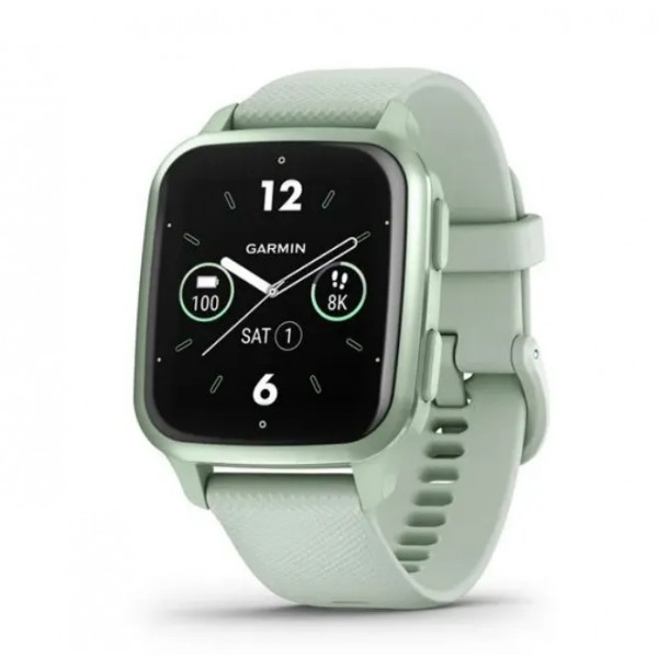 Garmin Venu Sq 2 Metallic Mint Aluminum Bezel with Cool Mint Case and Silicone Band (010-02701-02/12)